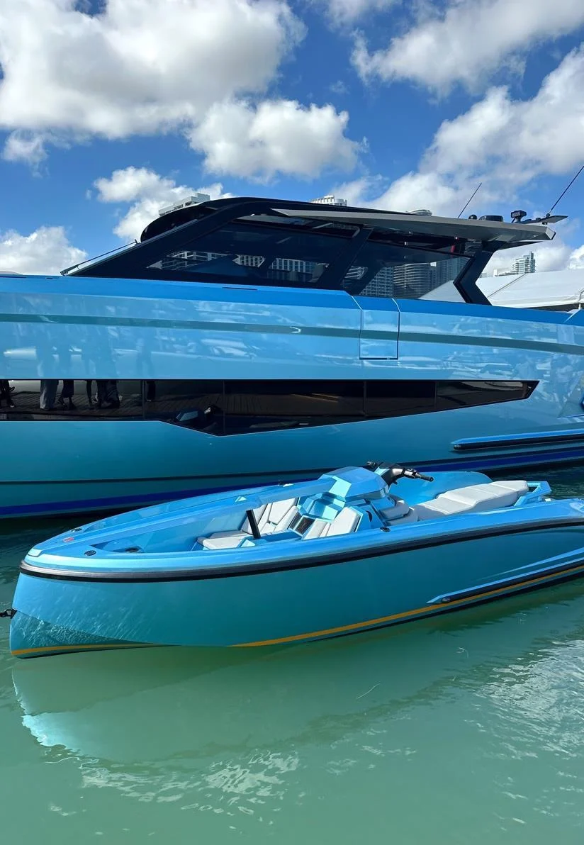 Glossy blue yacht finish and matching tender