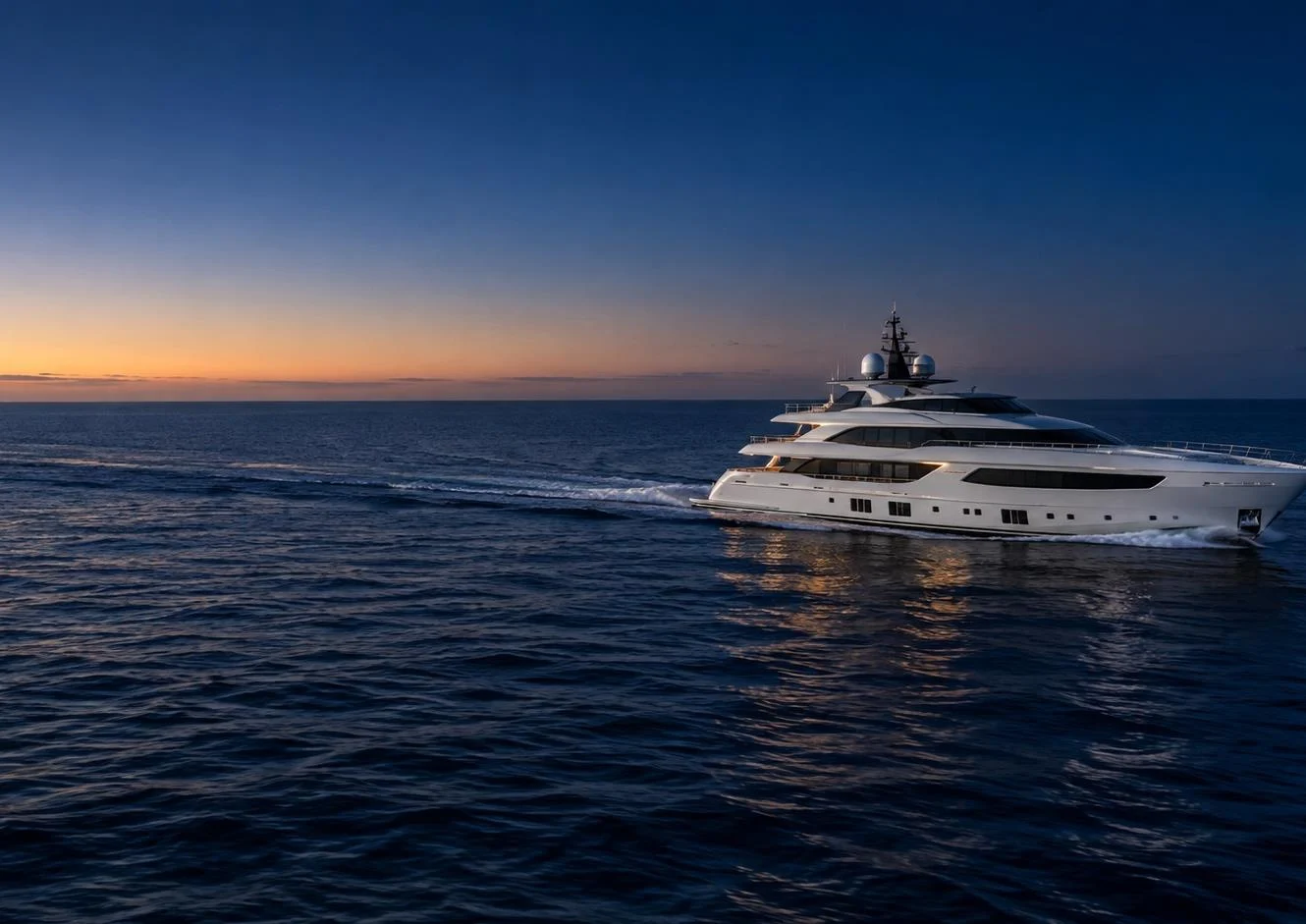 Yacht cruising along the horizon